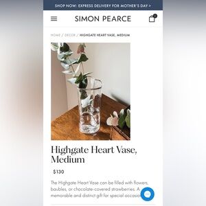 Simon Pearce, Highgate Heart Vase (Medium) - BRAND NEW